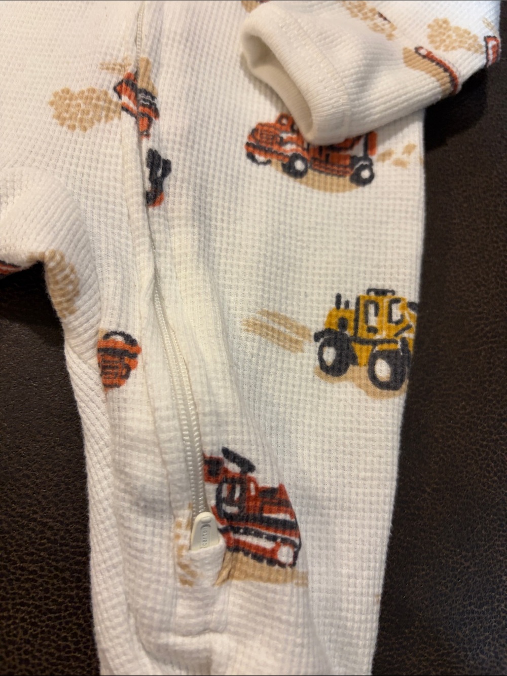 Carter's Construction Print Footed One-Piece in White with Yellow and Orange - Picture 2 of 4